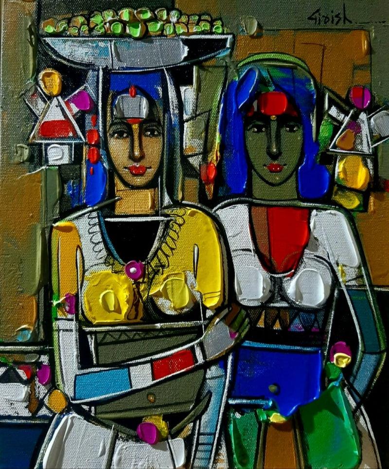 Figurative acrylic painting titled 'Untitled 21', 12x10 inches, by artist Girish Adannavar on Canvas Board