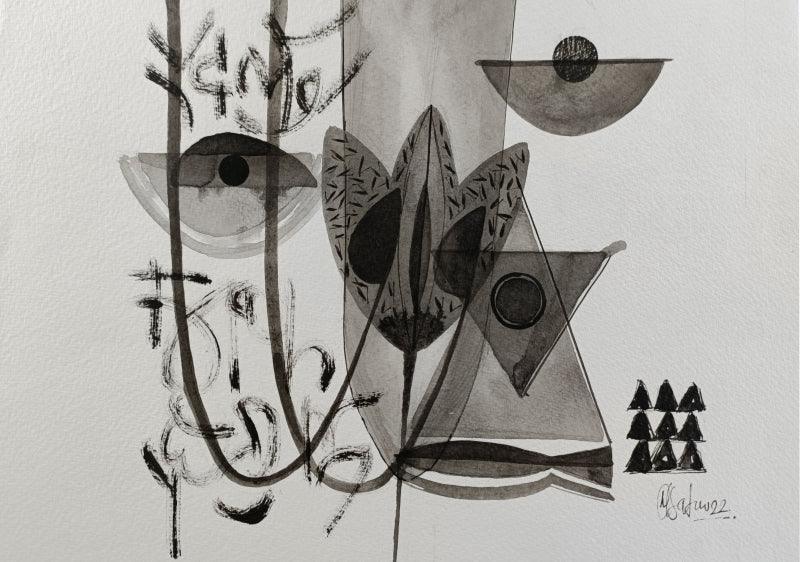 Abstract acrylic painting titled 'Untitled 210', 8x11 inches, by artist Narendra Jatav on Paper