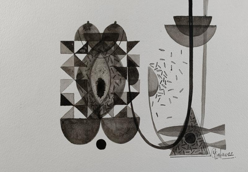 Abstract acrylic painting titled 'Untitled 211', 8x11 inches, by artist Narendra Jatav on Paper