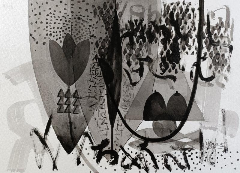 Abstract acrylic painting titled 'Untitled 212', 8x11 inches, by artist Narendra Jatav on Paper