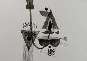 Abstract acrylic painting titled 'Untitled 213', 8x11 inches, by artist Narendra Jatav on Paper