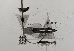 Abstract acrylic painting titled 'Untitled 214', 8x11 inches, by artist Narendra Jatav on Paper