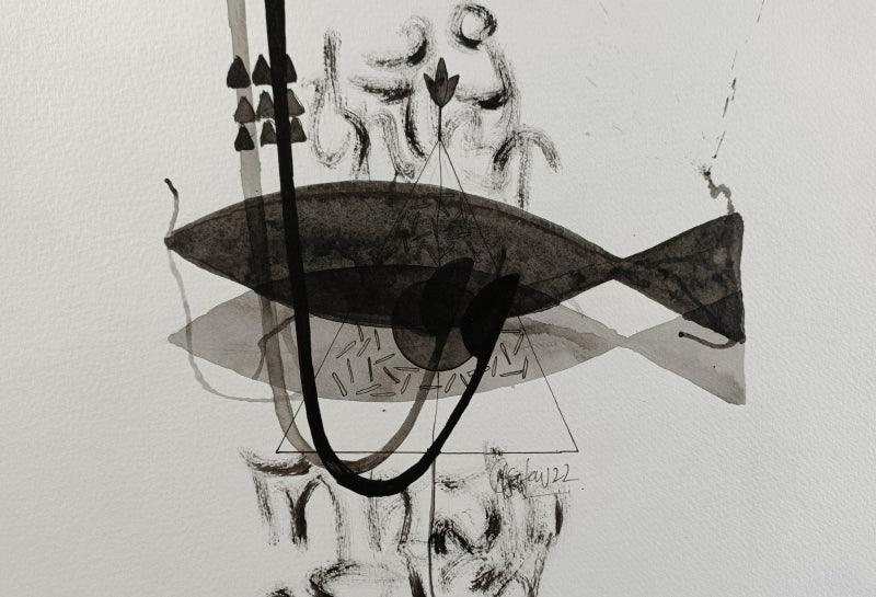 Abstract acrylic painting titled 'Untitled 215', 8x11 inches, by artist Narendra Jatav on Paper