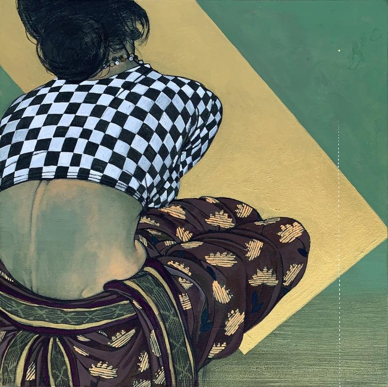 Figurative acrylic charcoal painting titled 'Untitled 22', 24x24 inches, by artist Ramchandra Kharatmal on Canvas