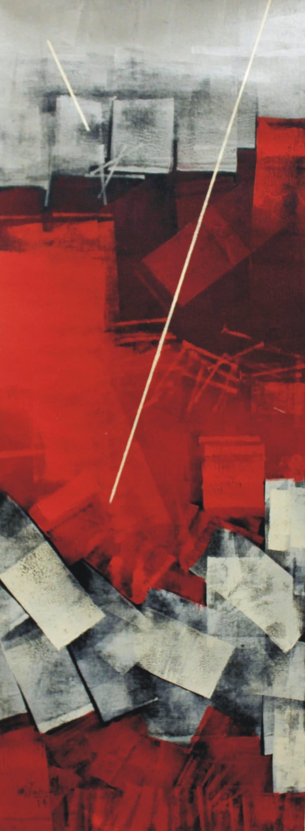 Abstract oil painting titled 'Untitled 22', 48x18 inches, by artist Sudhir Talmale on Canvas