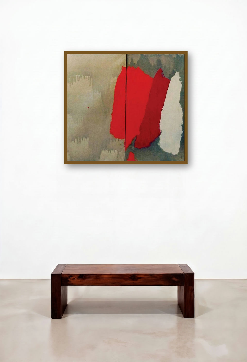 Untitled 22 (Crimson Tide) by artist Ashvini Vidhate displayed in a Japandi Home Office