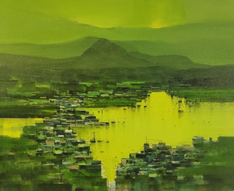 Landscape acrylic painting titled 'Untitled 22', 30x36 inches, by artist Mangesh Shinde on Canvas