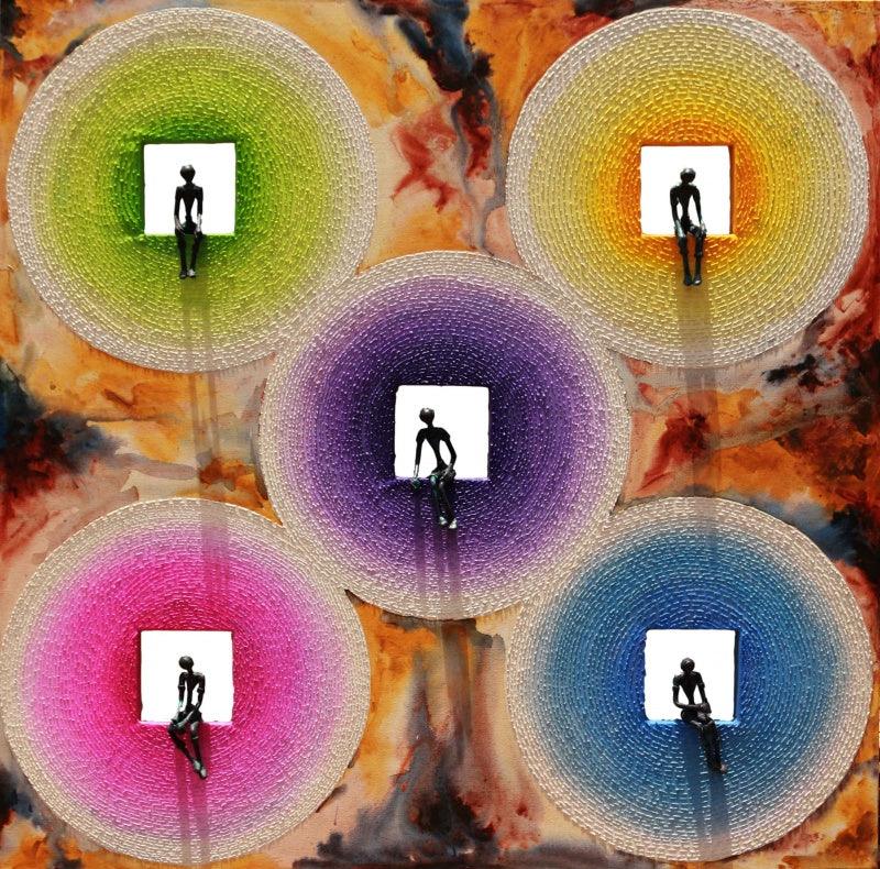 Mural sculpture titled 'Untitled 22', 48x48x2 inches, by artist Prabhakar Singh on Canvas Gesso, Metal