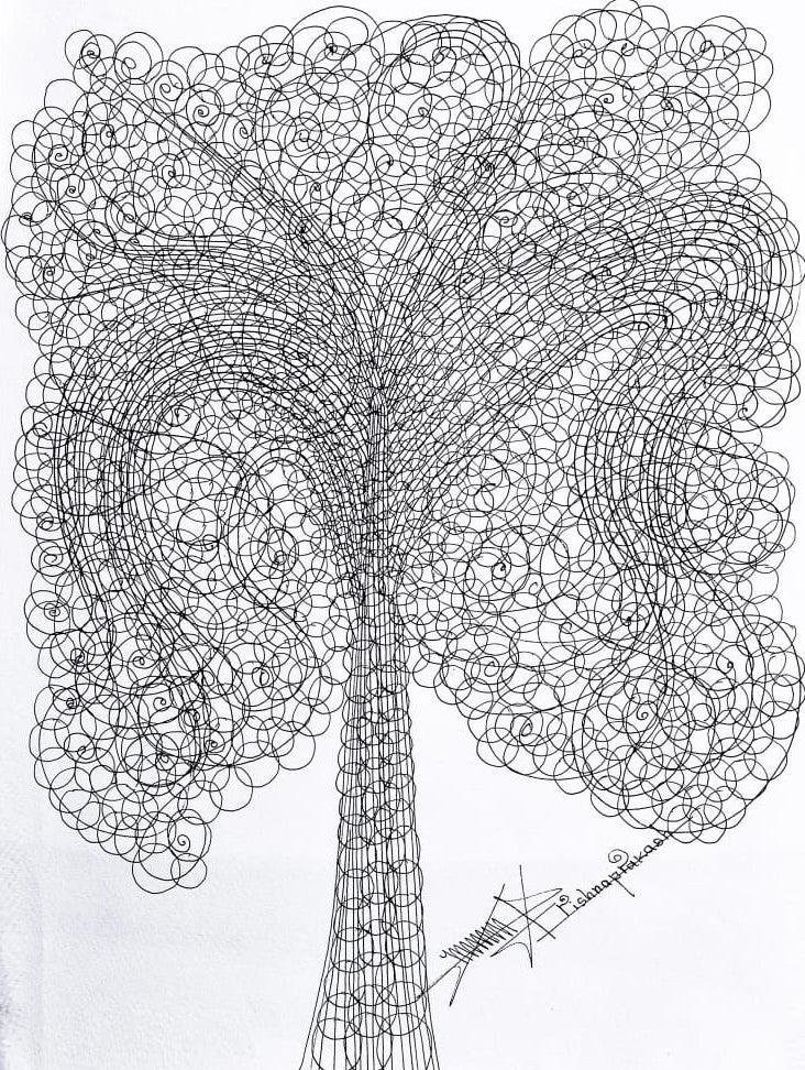 Nature mixed media drawing titled 'Untitled 22', 16x12 inches, by artist Krishnaprakash Vasant Martand on Canson Paper