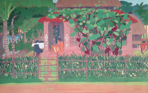 Landscape tempera painting titled 'Untitled 22', 20x30 inches, by artist Sujit Das on Cloth