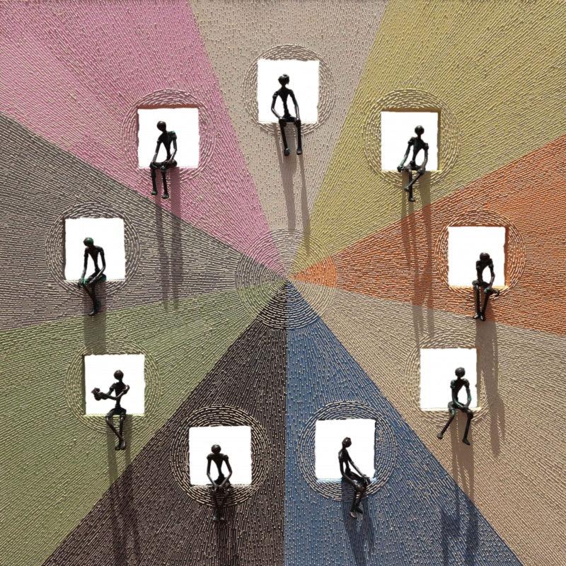 Mural sculpture titled 'Untitled 23', 48x48x2 inches, by artist Prabhakar Singh on Canvas Gesso, Metal