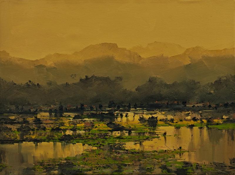 Landscape acrylic painting titled 'Untitled 23', 36x48 inches, by artist Mangesh Shinde on Canvas