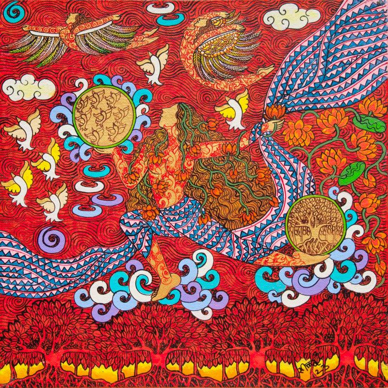 contemporary mixed media painting titled 'Untitled 23', 12x12 inches, by artist Seema Kohli on Canvas