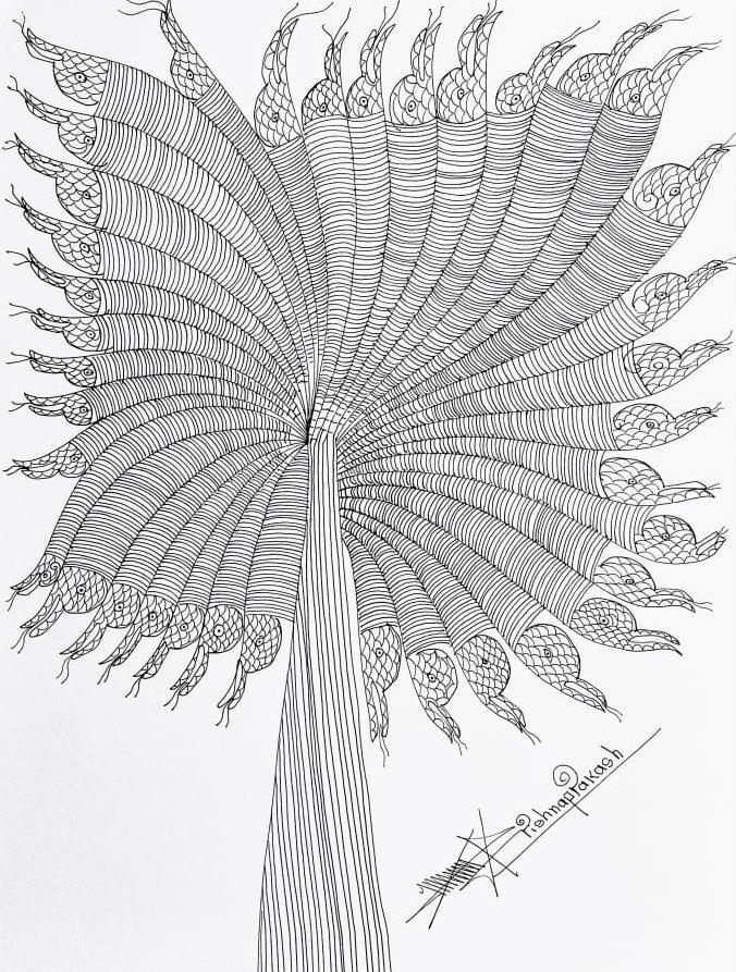 Nature mixed media drawing titled 'Untitled 23', 16x12 inches, by artist Krishnaprakash Vasant Martand on Canson Paper