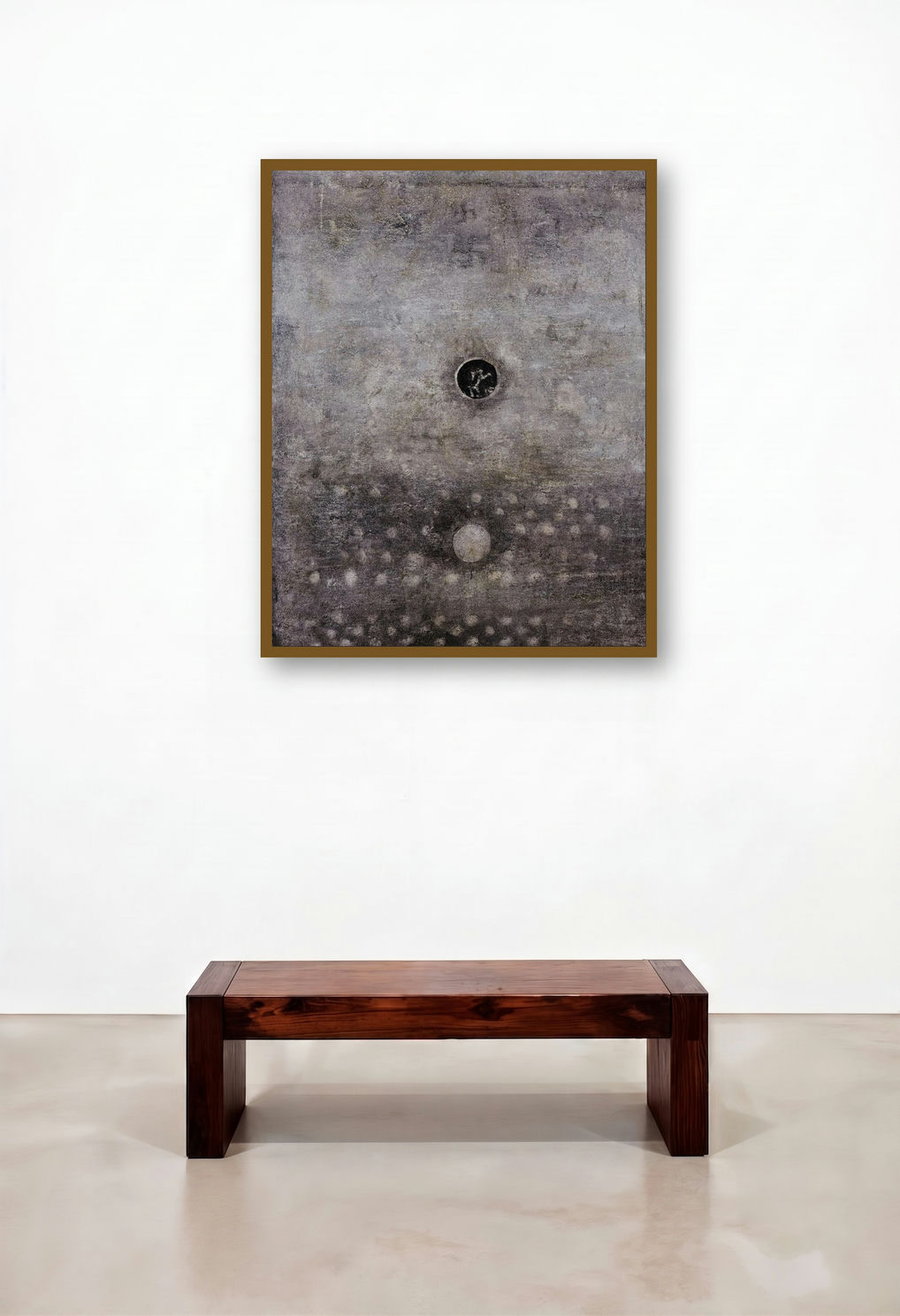 Untitled 23 (Cosmic Dance) by artist Ramesh Thorat displayed in a Minimalist Bedroom