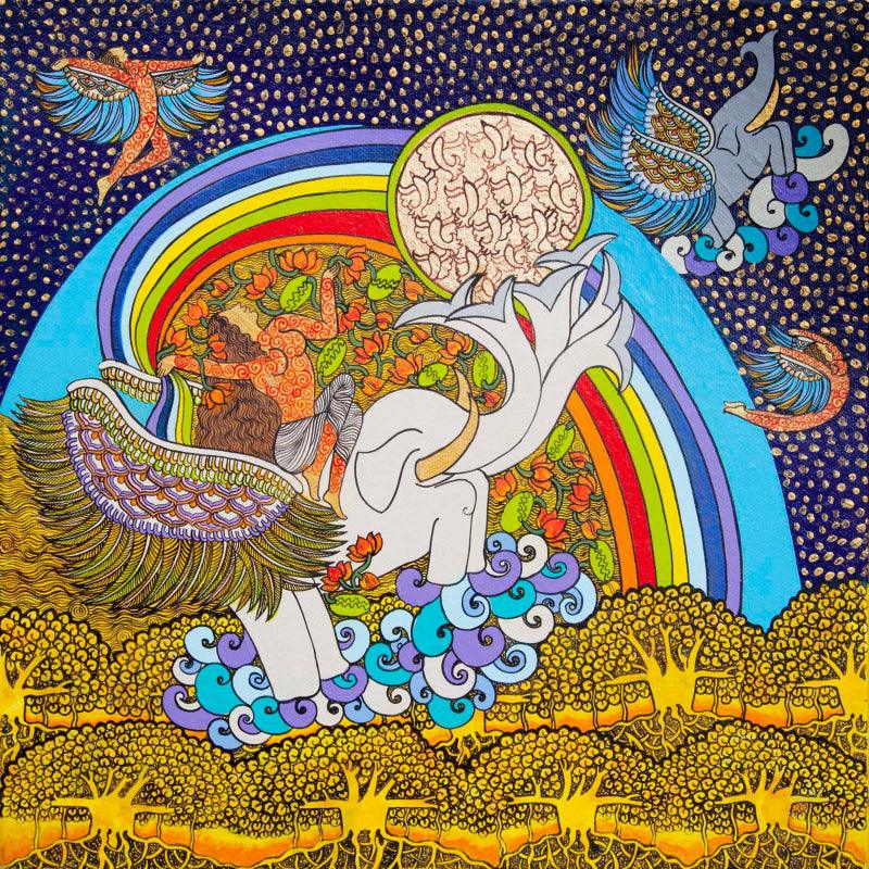 contemporary mixed media painting titled 'Untitled 24', 12x12 inches, by artist Seema Kohli on Canvas