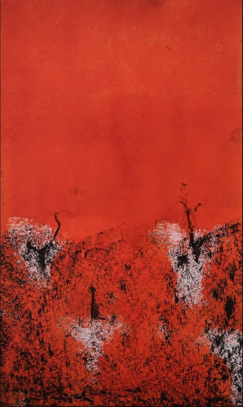 Abstract mixed media painting titled 'Untitled 24', 12x7 inches, by artist Hemant Dhane on Paper