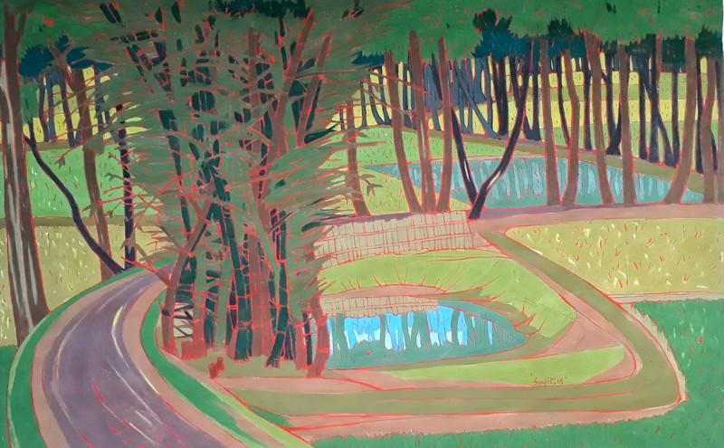 Nature tempera painting titled 'Untitled 24', 20x30 inches, by artist Sujit Das on Cloth