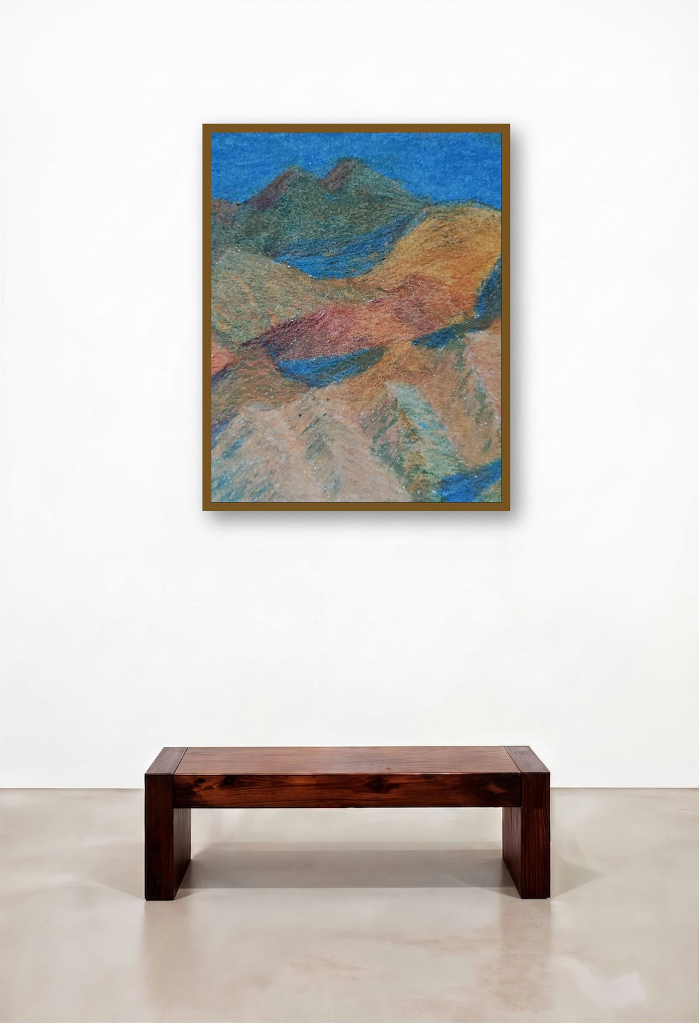 Untitled 24 (Misty Peaks) by artist Makarand Rane displayed in a Japandi Dining Room