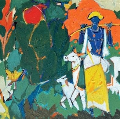 Figurative acrylic painting titled 'Untitled 25', 20x20 inches, by artist Sanjiv Sankpal on Canvas