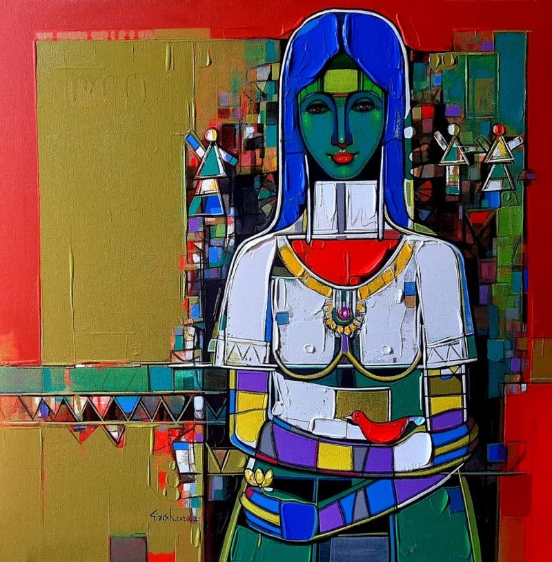 Figurative acrylic painting titled 'Untitled 25', 30x30 inches, by artist Girish Adannavar on Canvas
