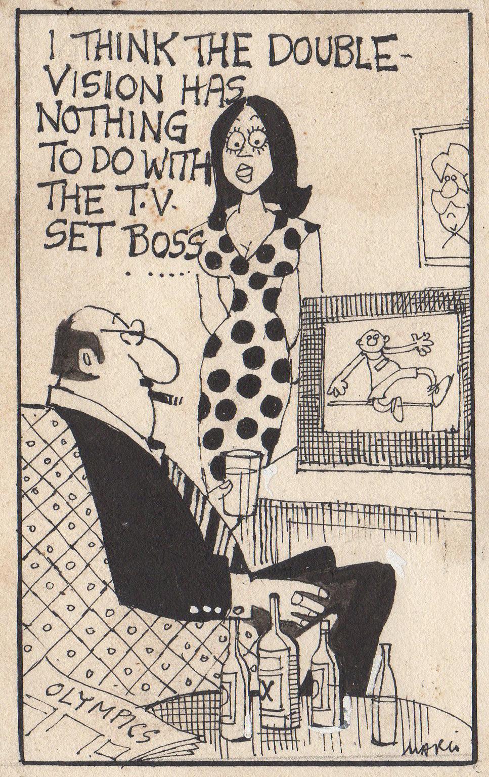 Figurative pen ink drawing titled 'Untitled 253', 5x3 inches, by artist Mario Miranda on Paper