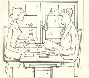 Figurative pen ink drawing titled 'Untitled 257', 4x4 inches, by artist Mario Miranda on Paper