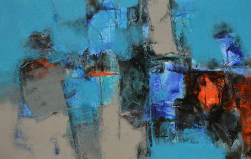 Abstract acrylic painting titled 'Untitled 26', 30x48 inches, by artist Umesh Patil on Canvas