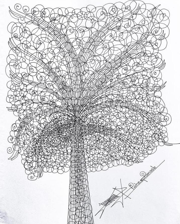 Nature mixed media drawing titled 'Untitled 26', 16x12 inches, by artist Krishnaprakash Vasant Martand on Canson Paper