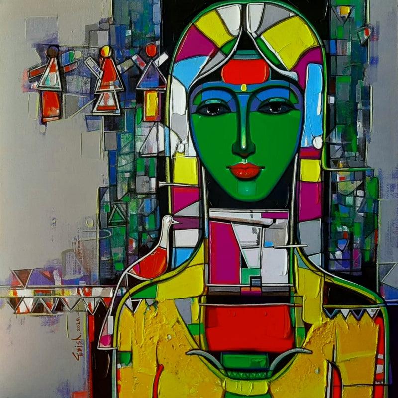 Figurative acrylic painting titled 'Untitled 27', 30x30 inches, by artist Girish Adannavar on Canvas