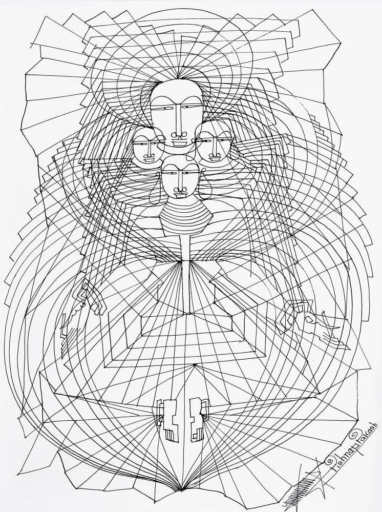 Religious mixed media drawing titled 'Untitled 28', 16x12 inches, by artist Krishnaprakash Vasant Martand on Canson Paper