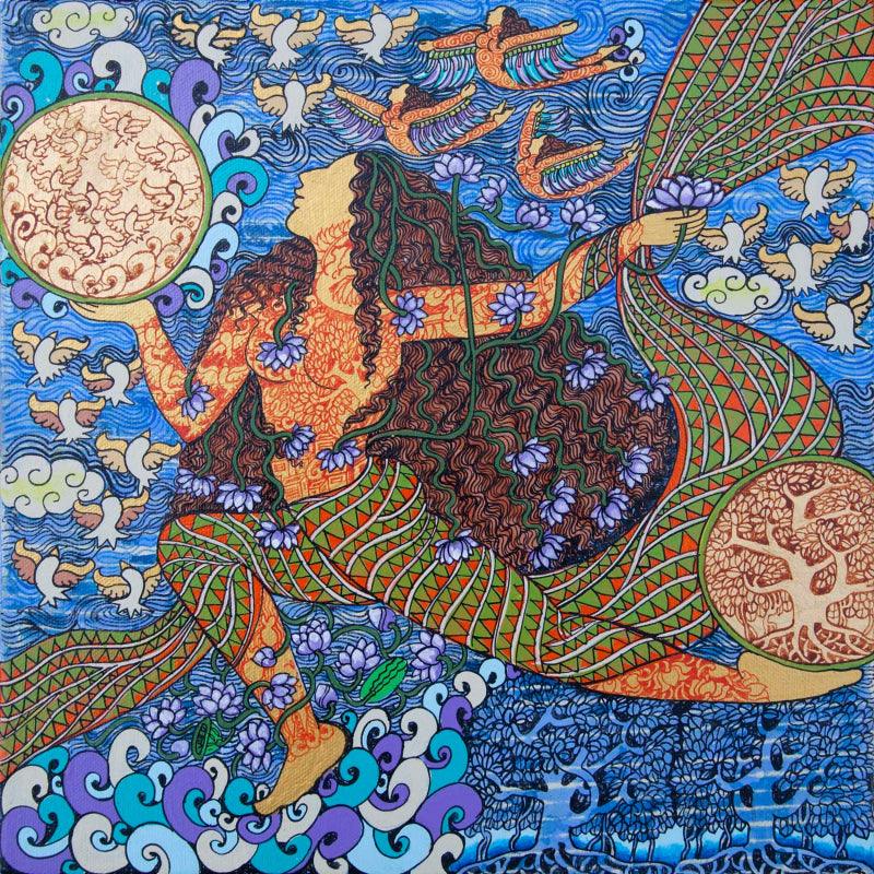 contemporary mixed media painting titled 'Untitled 28', 12x12 inches, by artist Seema Kohli on Canvas