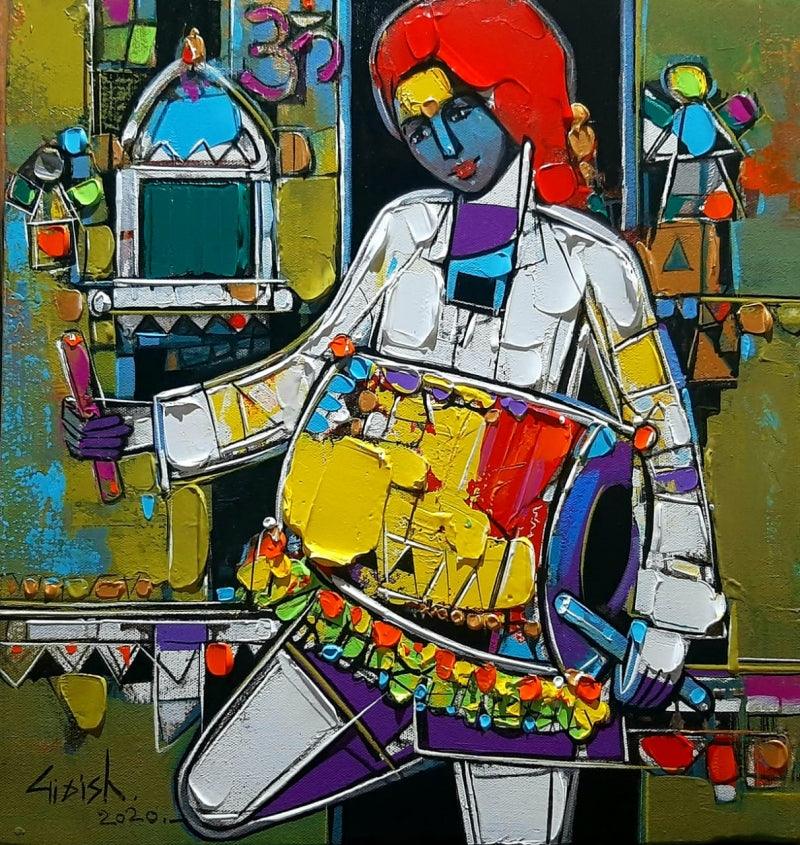 Figurative acrylic painting titled 'Untitled 28', 18x17 inches, by artist Girish Adannavar on Canvas