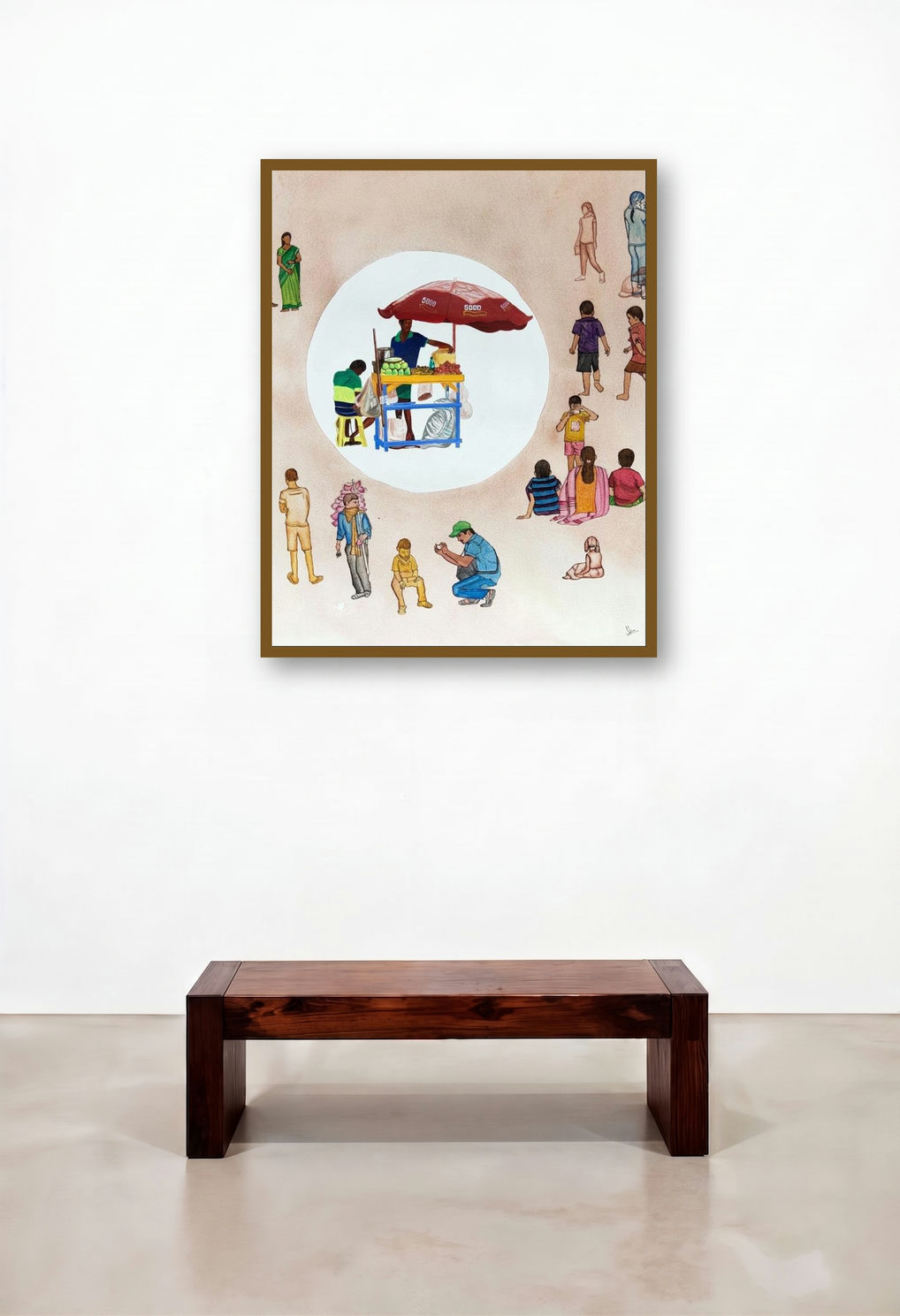 Untitled 3 (The Five Thousand Rupee Note) by artist Shiva Prasad Reddy displayed in a Japandi Living Room