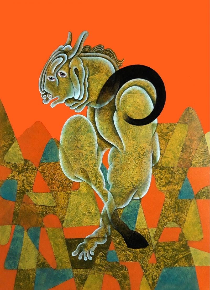 contemporary acrylic painting titled 'Untitled 3', 36x30 inches, by artist Dharmendra Kumar on Canvas