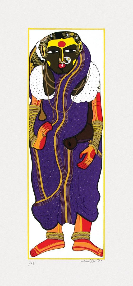 Figurative serigraphs painting titled 'Untitled 3', 30x14 inches, by artist Thota Vaikuntam on Paper