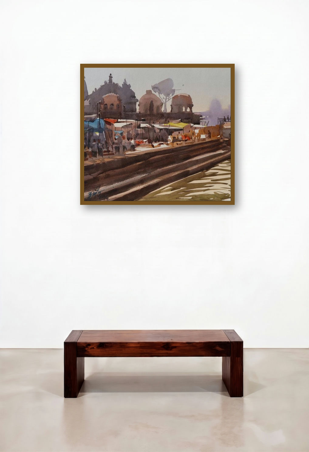 Untitled 3 (Sacred Ghats) by artist Amol Takale displayed in a Scandinavian Study