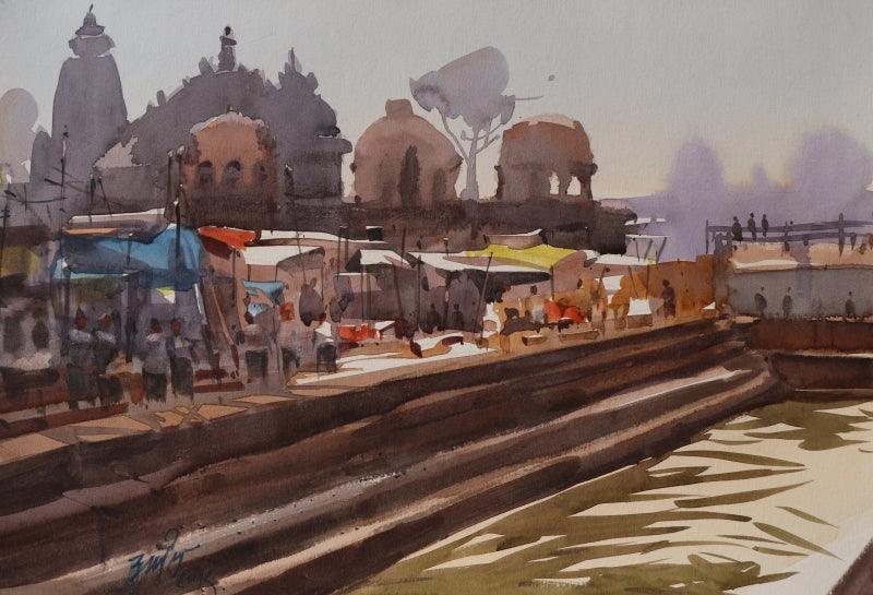 Cityscape watercolor painting titled 'Untitled 3', 16x12 inches, by artist Amol Takale on Paper