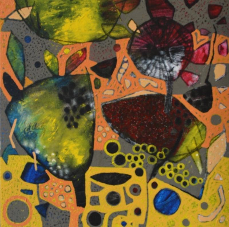 Abstract mixed media painting titled 'Untitled 3', 18x18 inches, by artist Pankaj Kumar Singh on Canvas