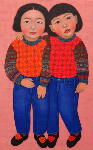 Figurative acrylic painting titled 'Untitled 3', 36x22 inches, by artist Meena Laishram on Canvas