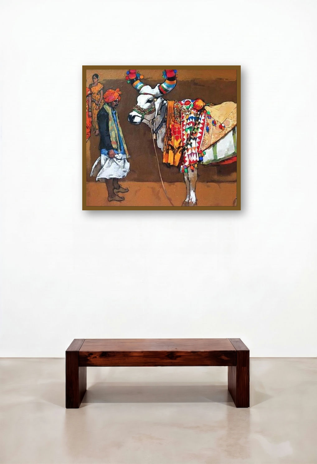 Untitled 3 (Celebration of the Sacred Bull) by artist Satyajeet Varekar displayed in a Boutique Hotel Style Library