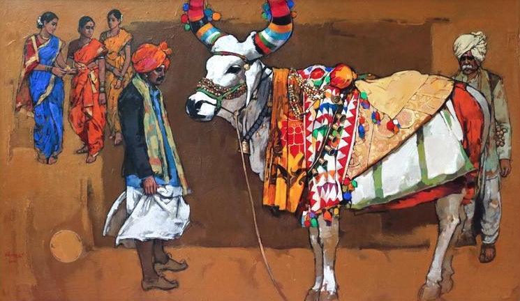 Religious acrylic painting titled 'Untitled 3', 26x44 inches, by artist Satyajeet Varekar on Canvas