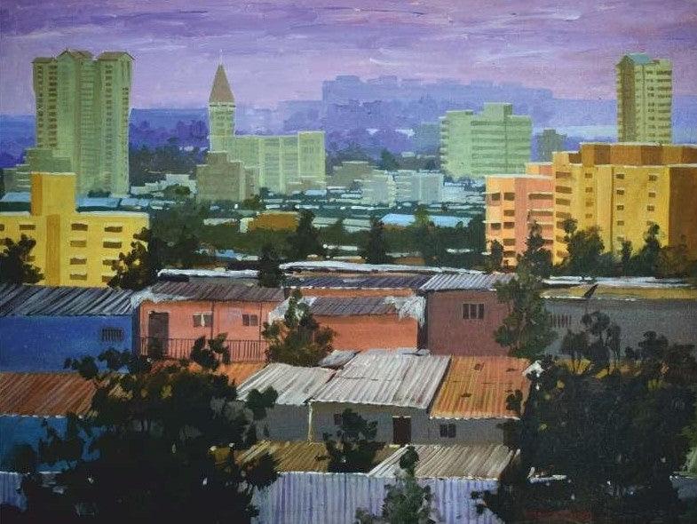Cityscape acrylic painting titled 'Untitled 3', 30x40 inches, by artist Ritesh Chopda on Canvas