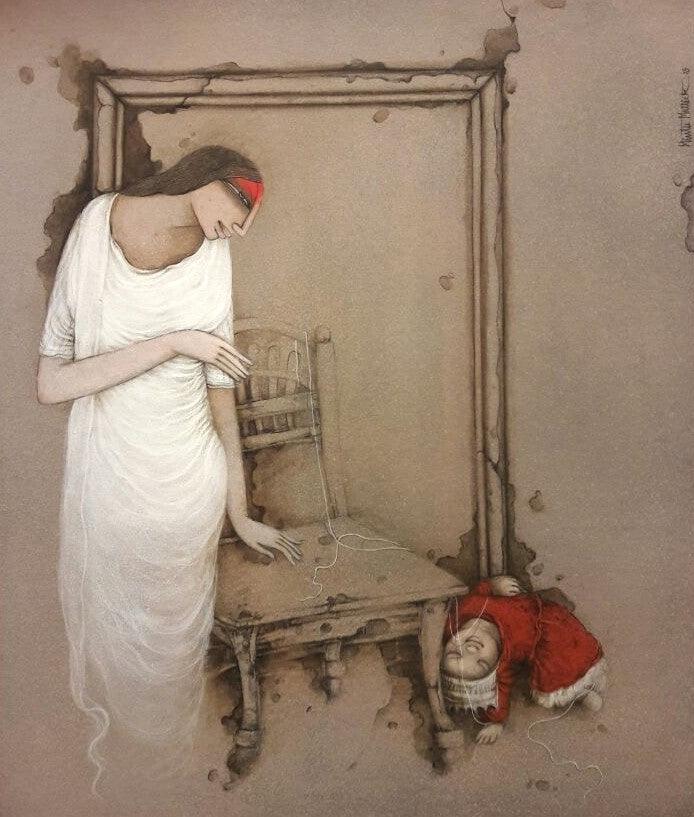 Figurative acrylic painting titled 'Untitled 3', 44x36 inches, by artist Mintu Mallick on Canvas