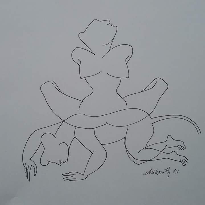 Erotic ink drawing titled 'Untitled 3', 8x8 inches, by artist Chikmath FV on Paper