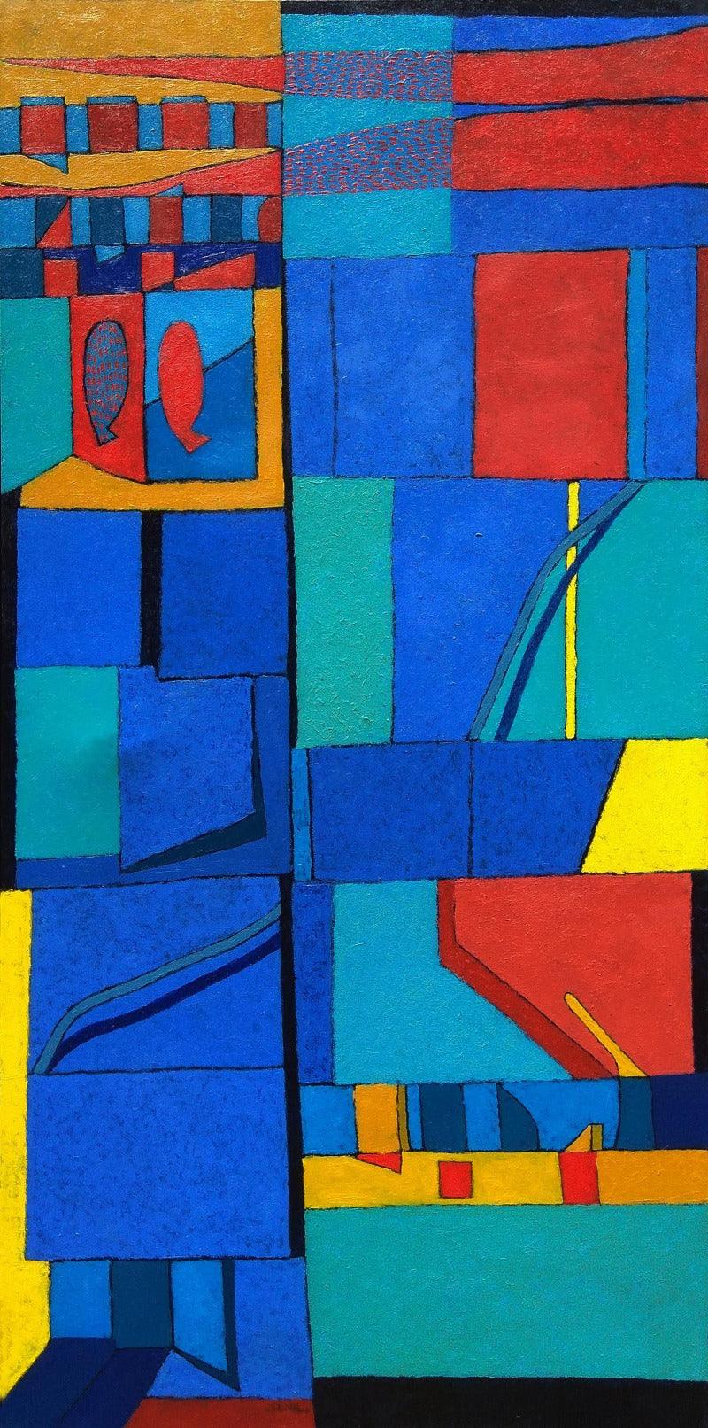 Abstract oil painting titled 'Untitled 3', 72x36 inches, by artist Sunil Ningule on Canvas