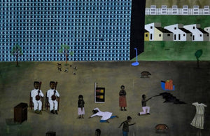 Untitled 3 (The Divided Landscape) by Haraprasad Tripathy, Original Mixed Media Figurative Painting on Rice Paper, X-Large Horizontal Wall Art