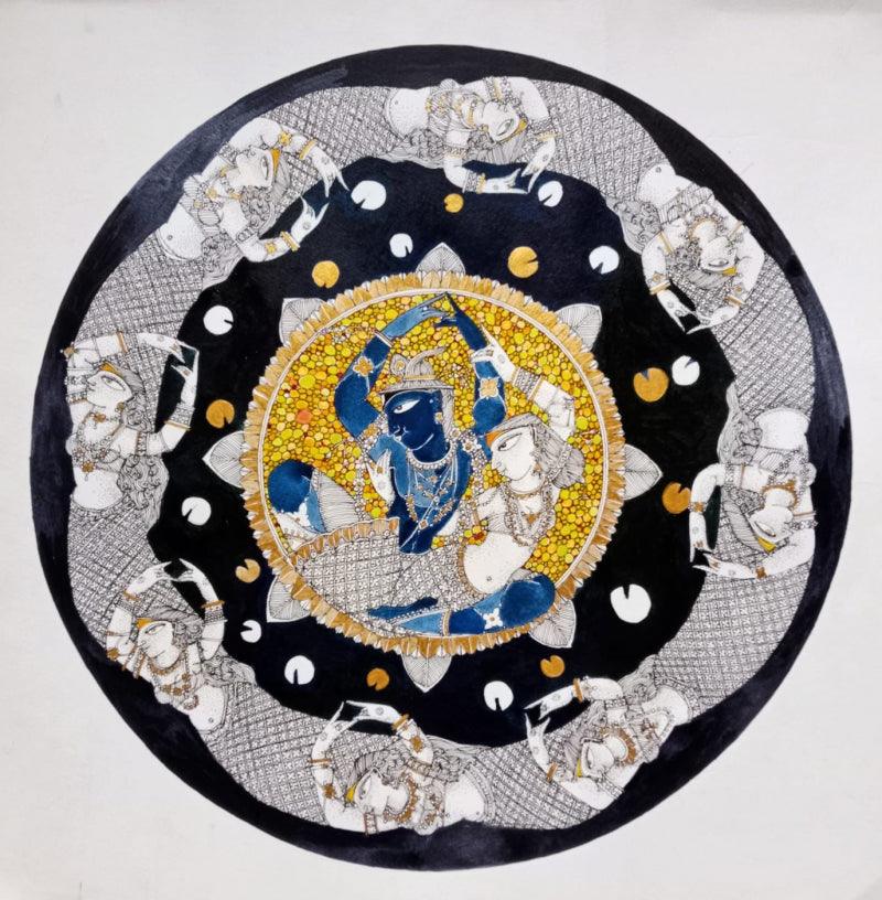 Religious acrylic ink painting titled 'Untitled 3', 22x22 inches, by artist Samik De on Paper