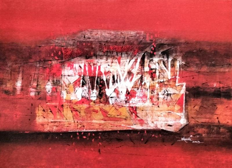 Abstract acrylic painting titled 'Untitled 3', 24x36 inches, by artist Dnyaneshwar Dhavale on Canvas