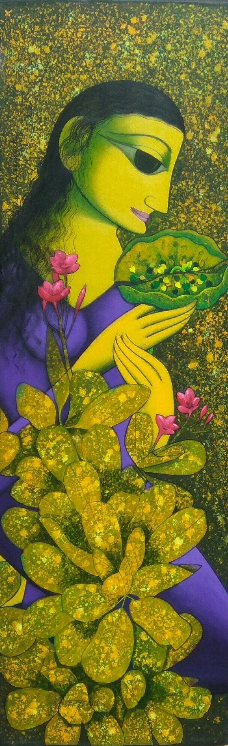 Figurative acrylic painting titled 'Untitled 3', 47x15 inches, by artist Prakash Deshmukh on Canvas